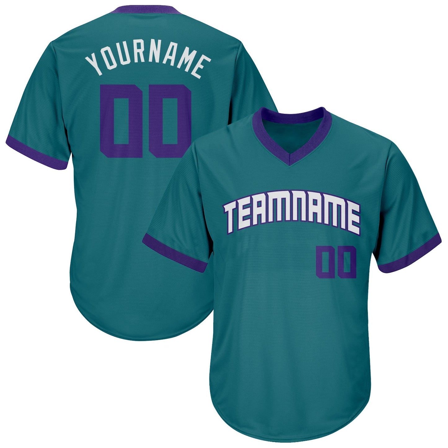 Custom Aqua Purple-White Authentic Throwback Rib-Knit Baseball Jersey Shirt baseball jersey product view 1