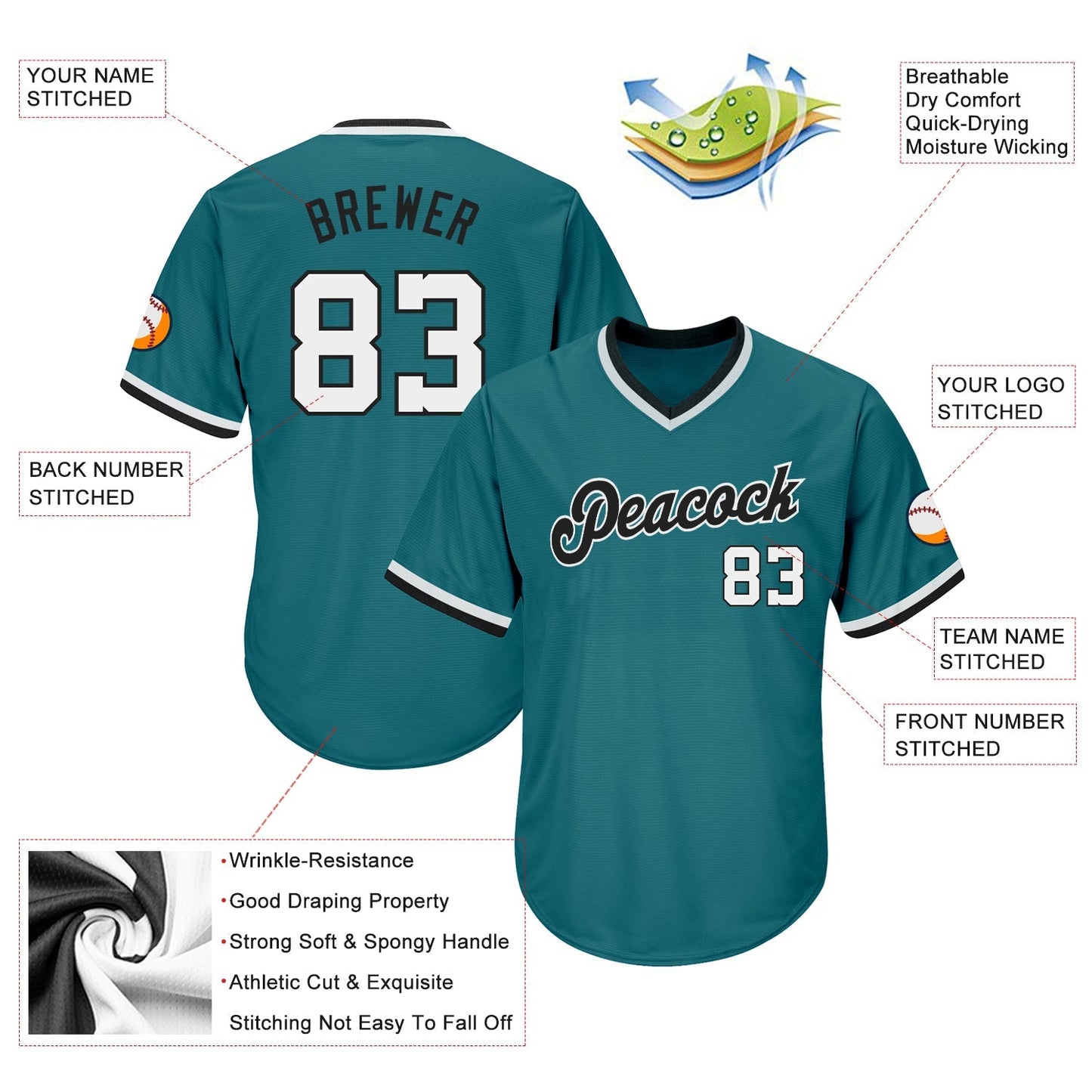 Custom Aqua White-Black Authentic Throwback Rib-Knit Baseball Jersey Shirt baseball jersey product view 4