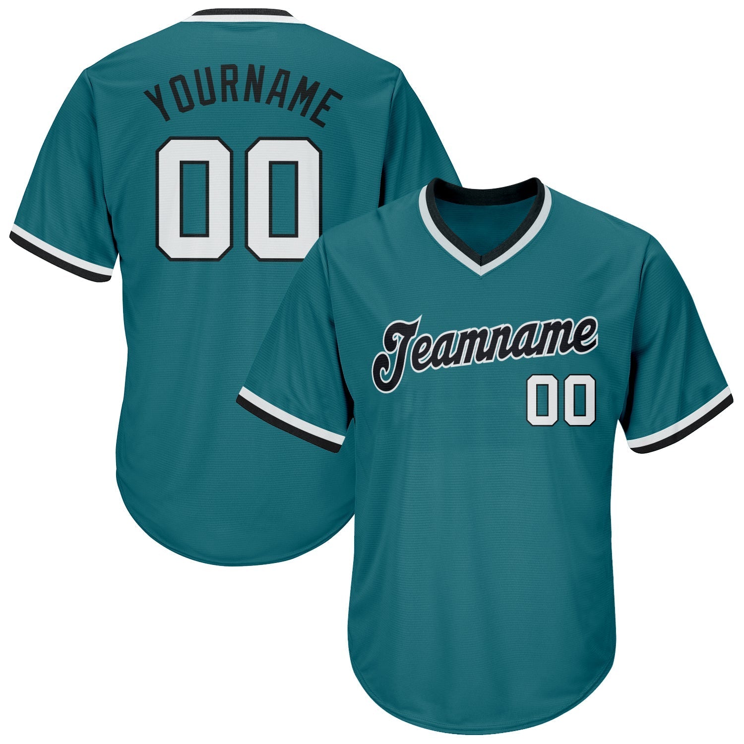 Custom Aqua White-Black Authentic Throwback Rib-Knit Baseball Jersey Shirt baseball jersey product view 1