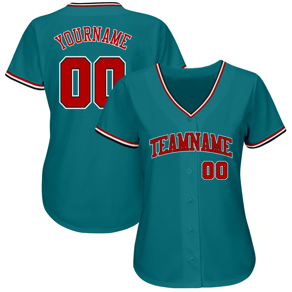 Custom Teal Red-Black Authentic Baseball Jersey baseball jersey product view 2