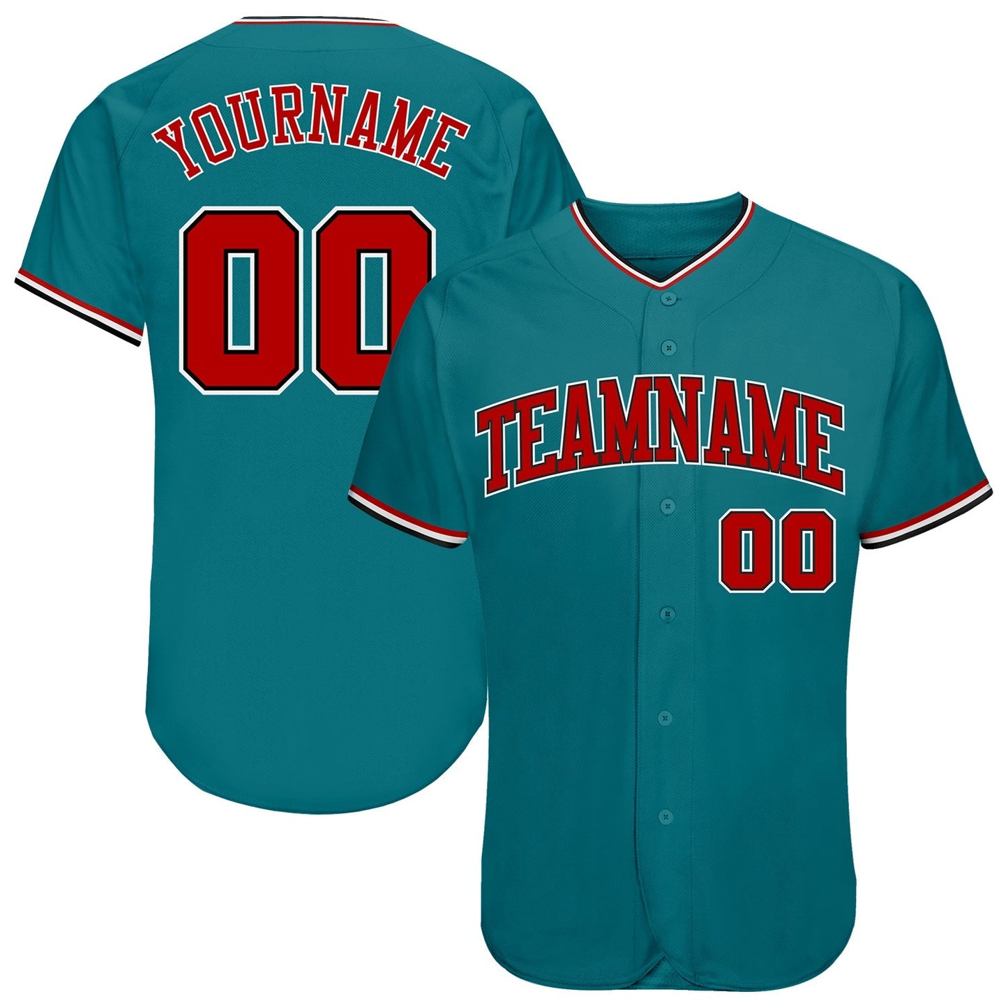 Custom Teal Red-Black Authentic Baseball Jersey baseball jersey product view 1