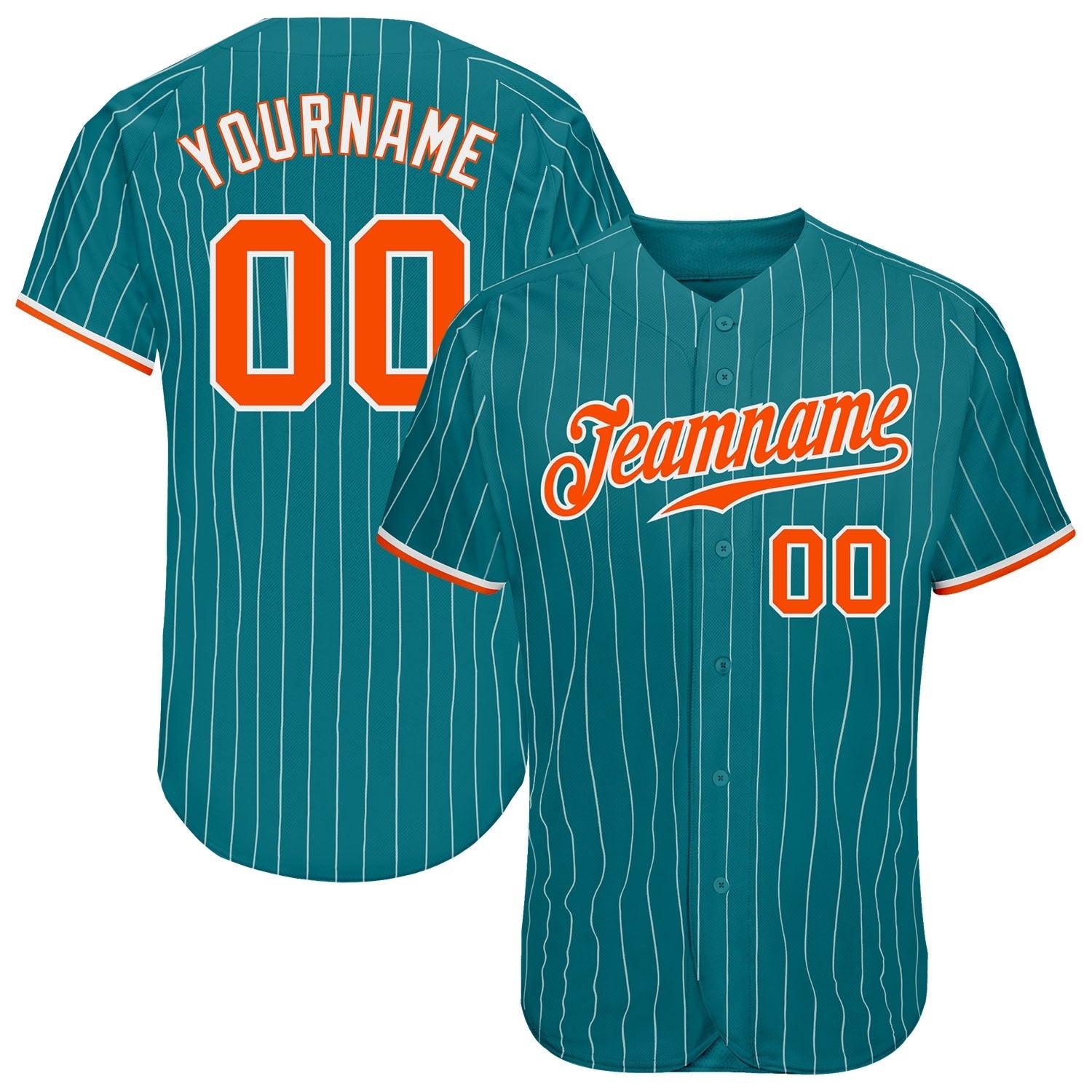 Custom Teal White Pinstripe Orange-White Authentic Baseball Jersey baseball jersey product view 1