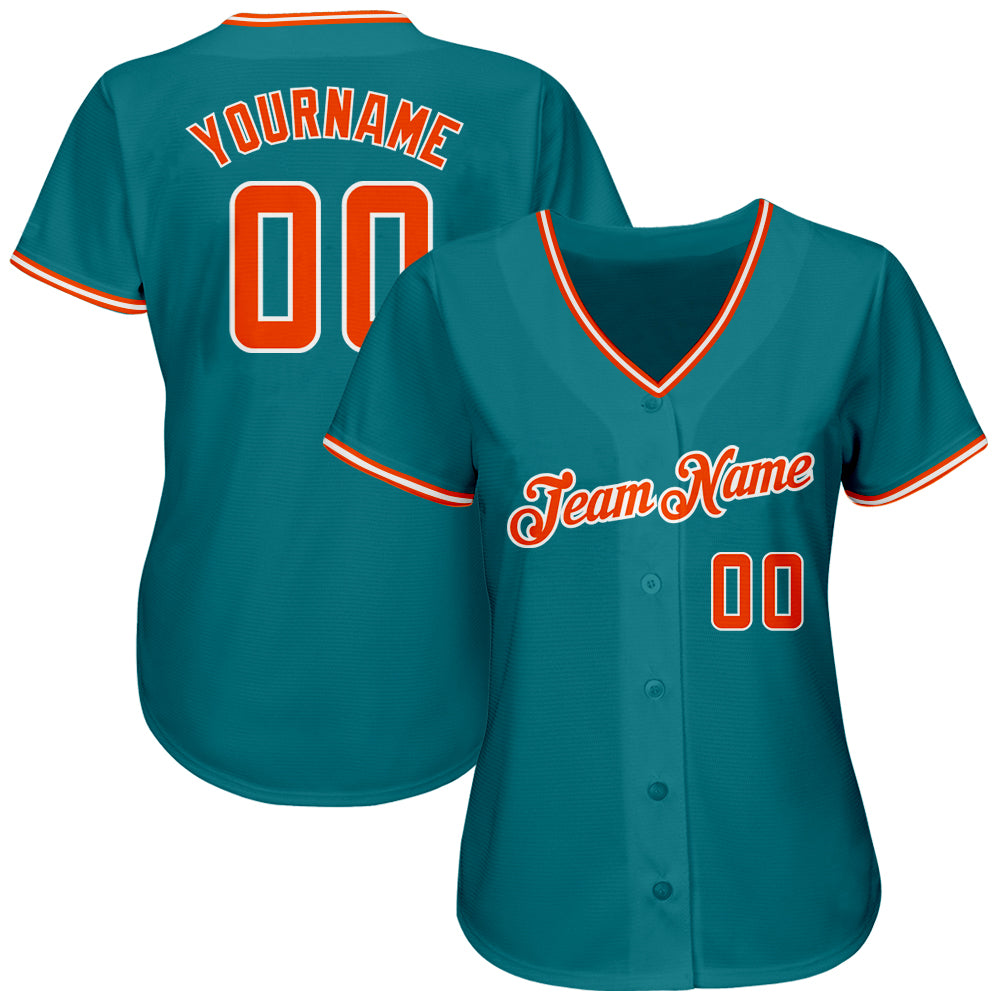 Custom Teal Orange-White Authentic Baseball Jersey baseball jersey product view 2