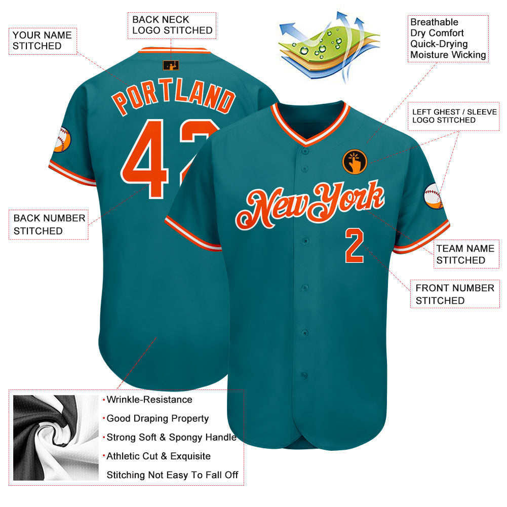 Custom Teal Orange-White Authentic Baseball Jersey baseball jersey product view 3