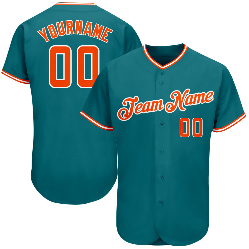 Custom Teal Orange-White Authentic Baseball Jersey baseball jersey product view 1