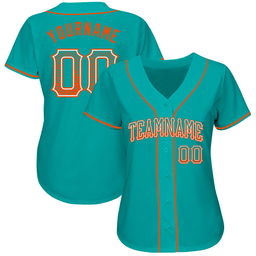 Custom Aqua Orange-White Authentic Drift Fashion Baseball Jersey baseball jersey product view 2