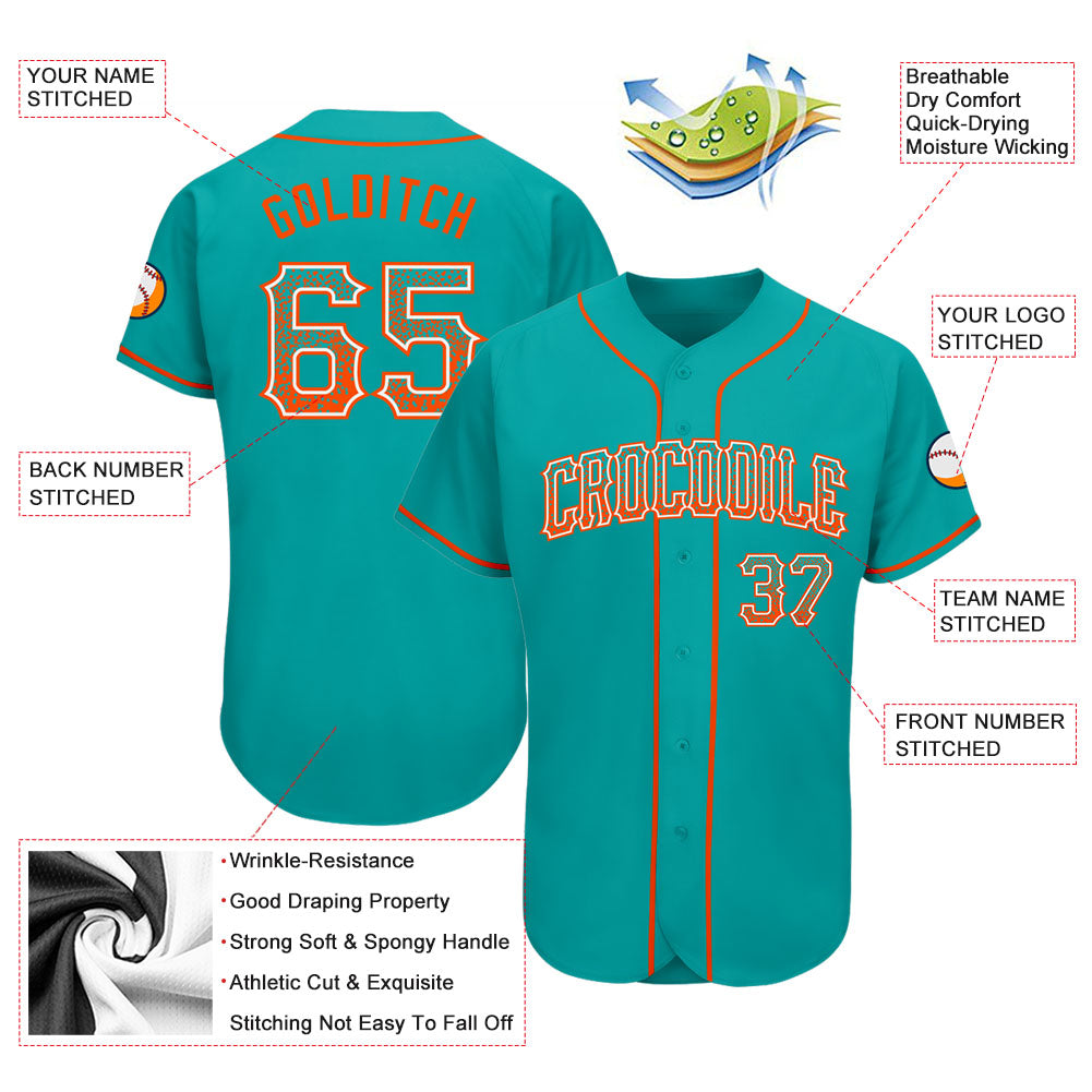 Custom Aqua Orange-White Authentic Drift Fashion Baseball Jersey baseball jersey product view 3
