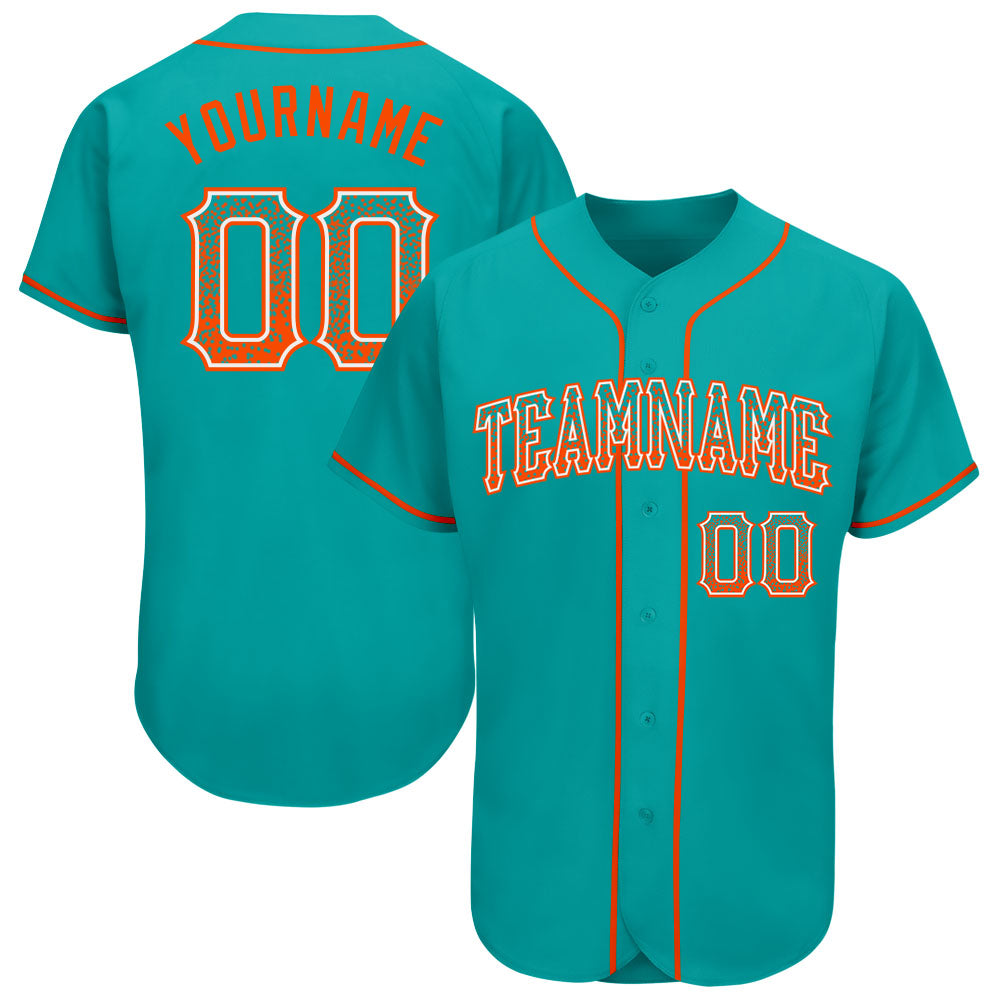 Custom Aqua Orange-White Authentic Drift Fashion Baseball Jersey baseball jersey product view 1