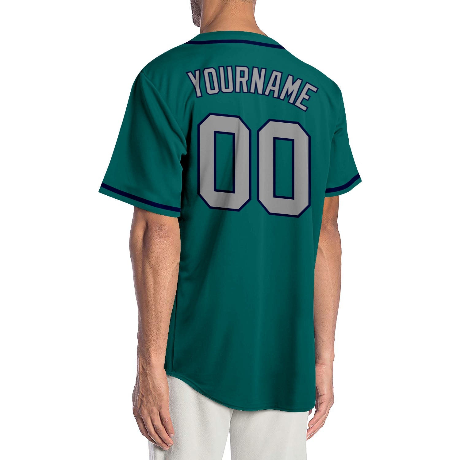 Custom Teal Gray-Navy Authentic Baseball Jersey baseball jersey product view 2