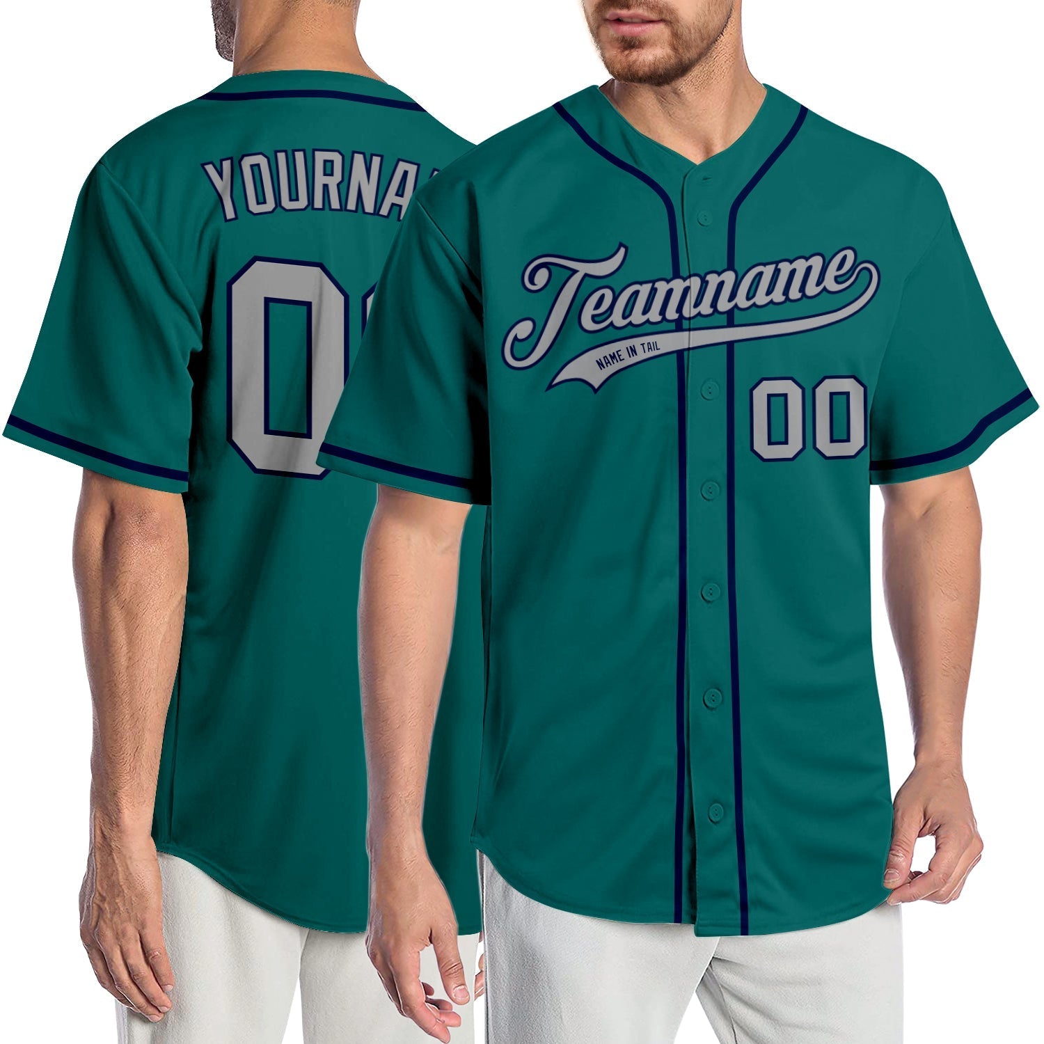 Custom Teal Gray-Navy Authentic Baseball Jersey baseball jersey product view 1