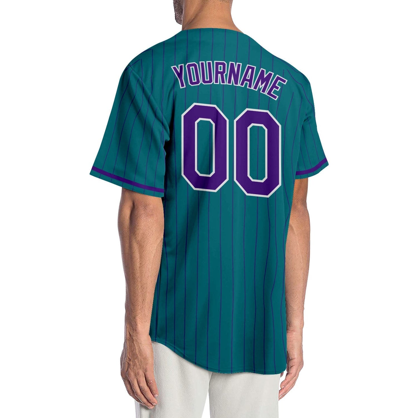 Custom Teal Purple Pinstripe Purple-White Authentic Baseball Jersey baseball jersey product view 2