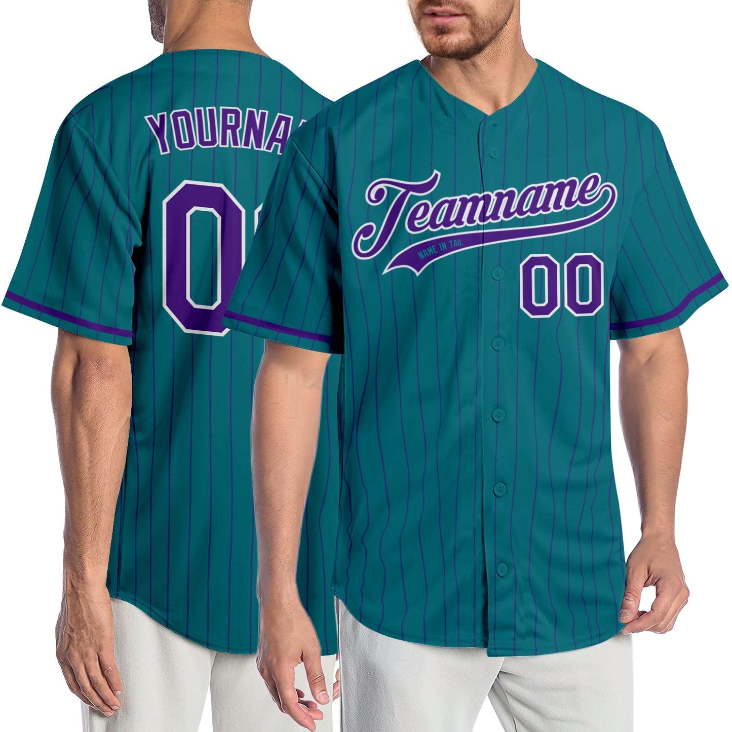 Custom Teal Purple Pinstripe Purple-White Authentic Baseball Jersey baseball jersey product view 1