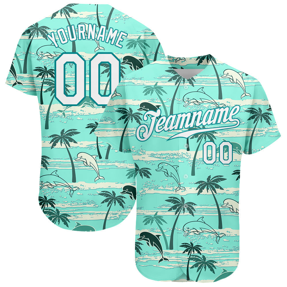 Custom Teal White-Teal 3D Pattern Design Hawaii Palm Trees Authentic Baseball Jersey baseball jersey product view 1