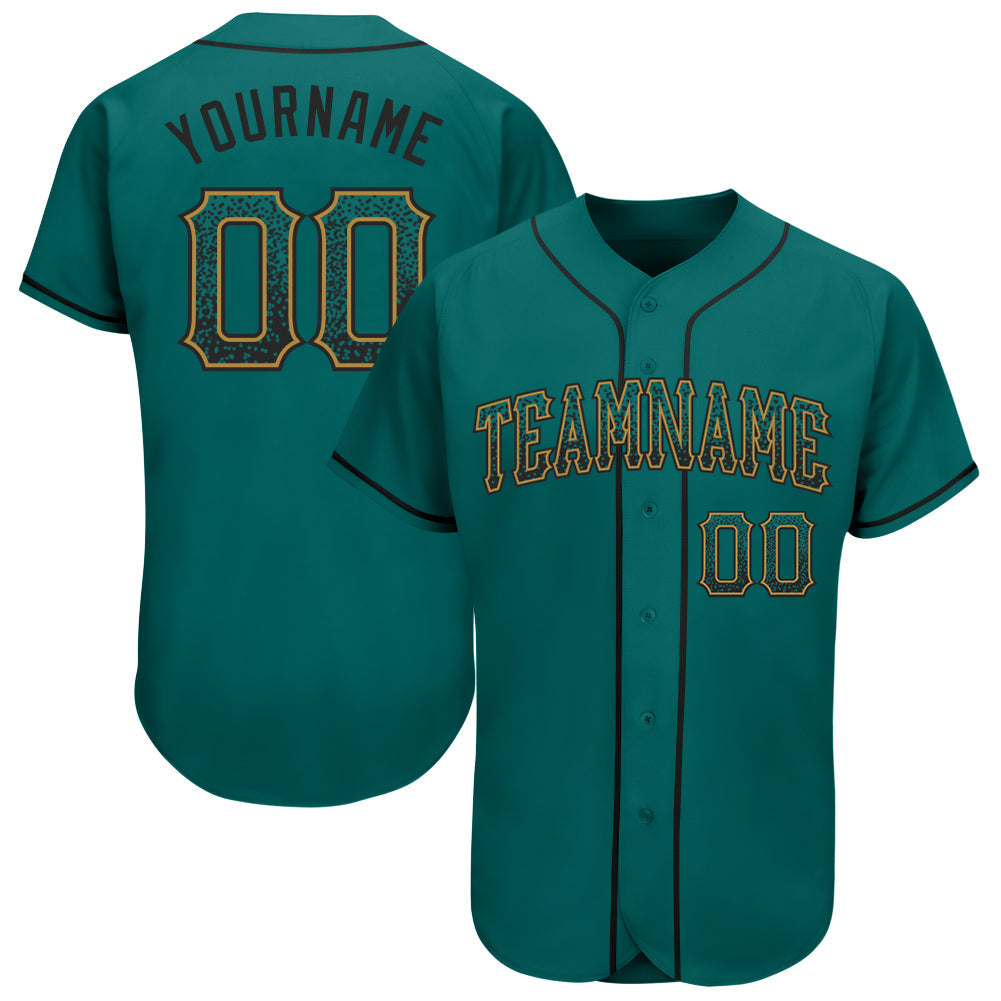 Custom Teal Black-Old Gold Authentic Drift Fashion Baseball Jersey baseball jersey product view 1