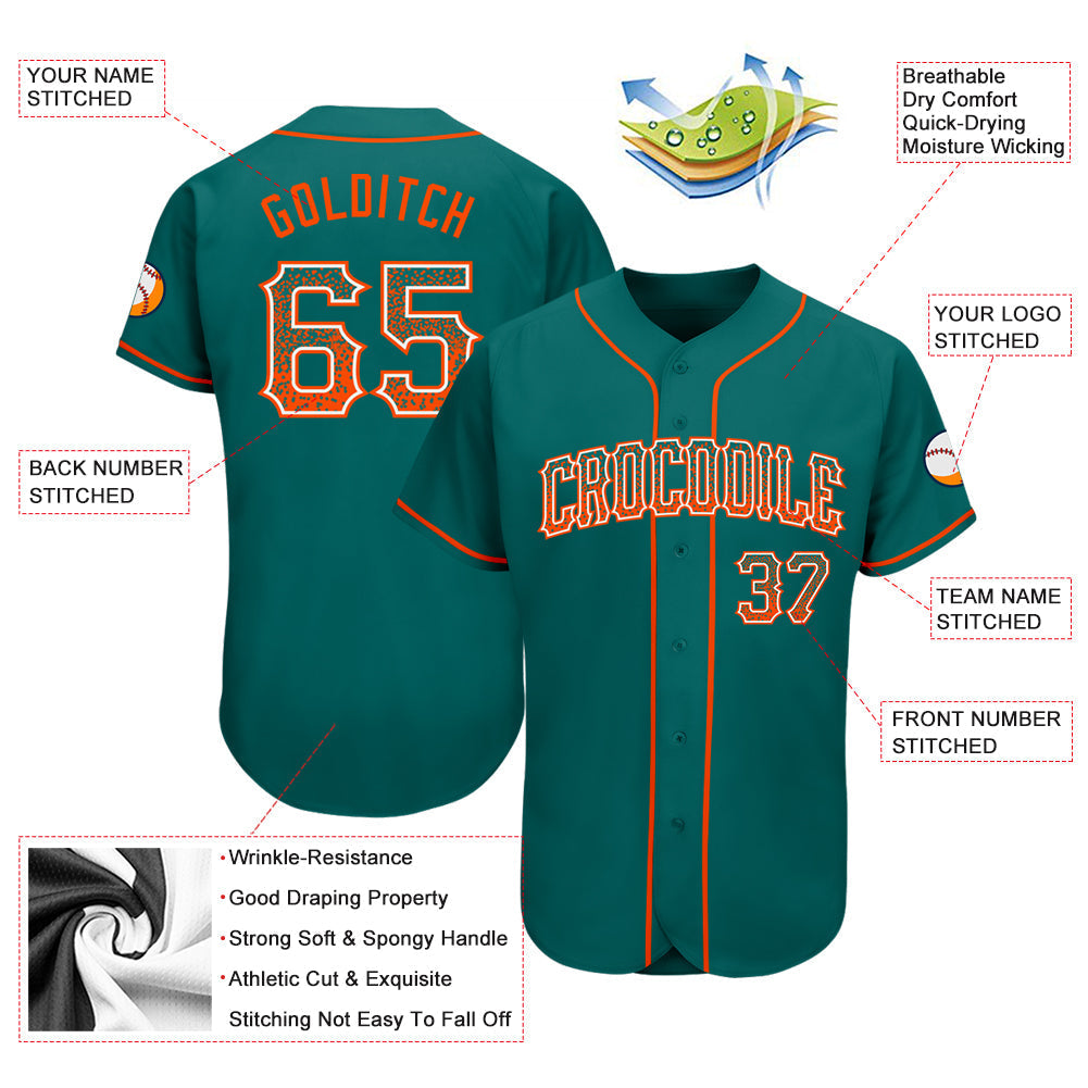 Custom Teal Orange-White Authentic Drift Fashion Baseball Jersey baseball jersey product view 3