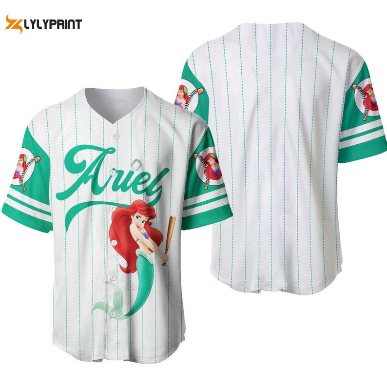 Ariel Princess The Little Mermaid All Over Print Pinstripe Baseball Jersey - lylyprint.com baseball jersey product view 1