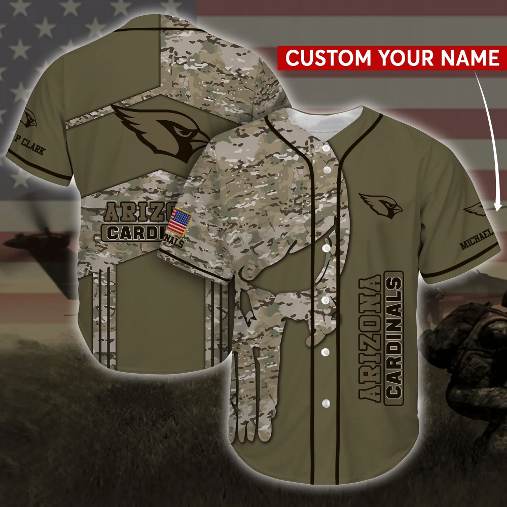 Arizona Cardinals Camo Personalized Baseball Jersey Shirt baseball jersey product view 2