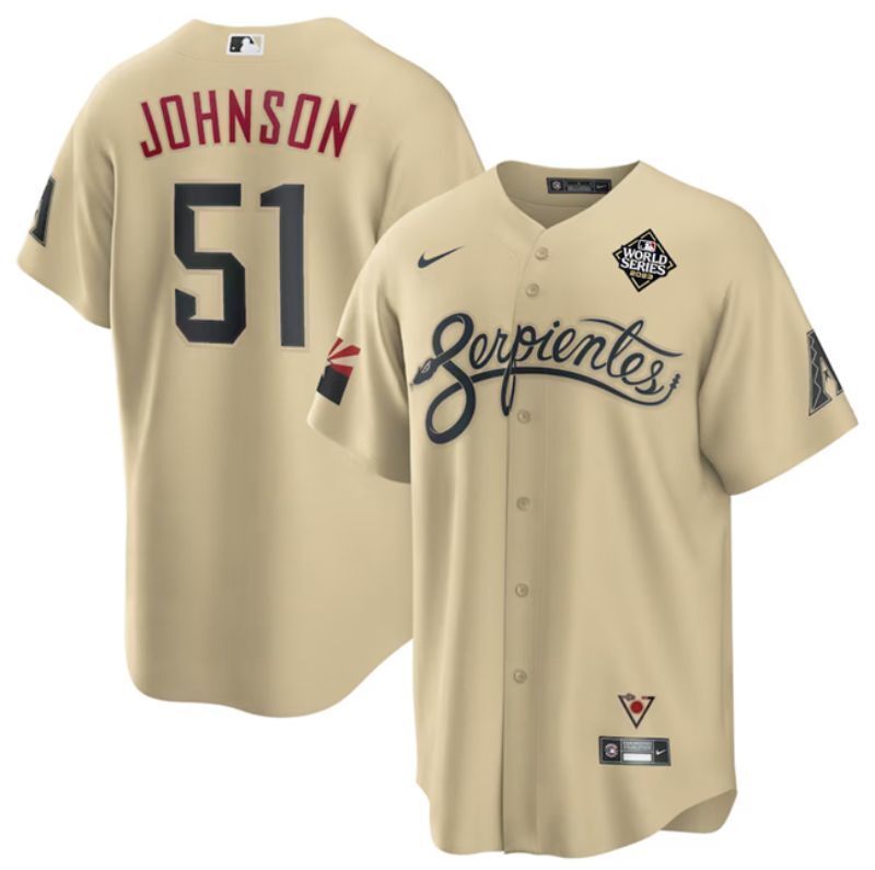 arizona diamondbacks #51 randy johnson gold 2023 world series city connect cool Baseball Jersey baseball jersey product view 1