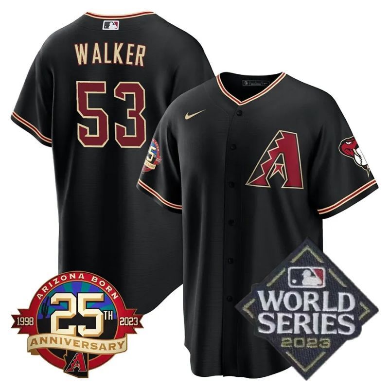 arizona diamondbacks #53 christian walker 25th anniversary patch cool base collection jersey – black baseball jersey product view 1