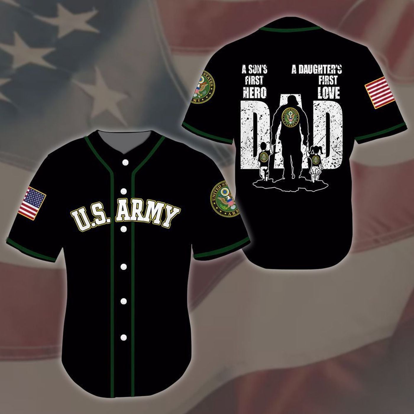 Army Dad And Son Daughter Baseball Tee Jersey Shirt - Gift for Men Women - lylyprint.com baseball jersey product view 2