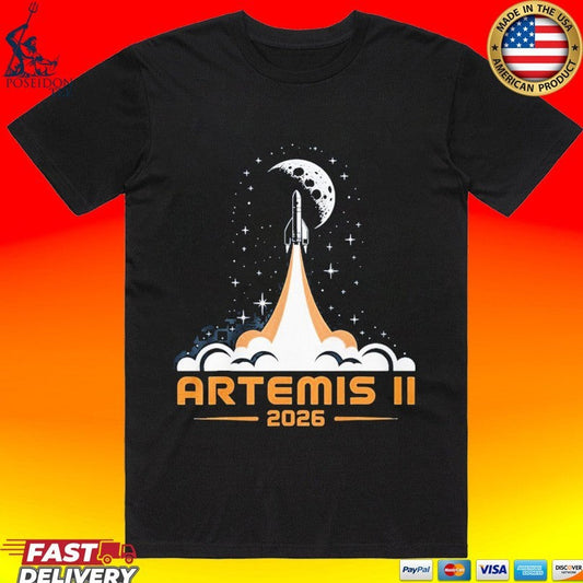 Artemis II Moon Launch 2026 Mission T-shirt Unisex T-shirt, Sweatshirt, Hoodie, Long Sleeve Tee - T-Shirt, Sweatshirt, Hoodie