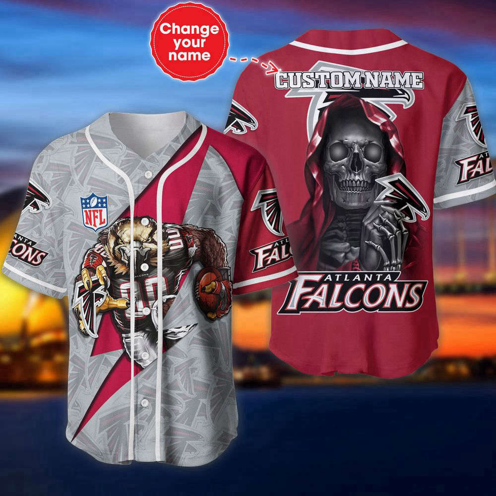 Atlanta Falcons Baseball Jersey Shirt Skull Custom Name, Gift For Men Women baseball jersey product view 2