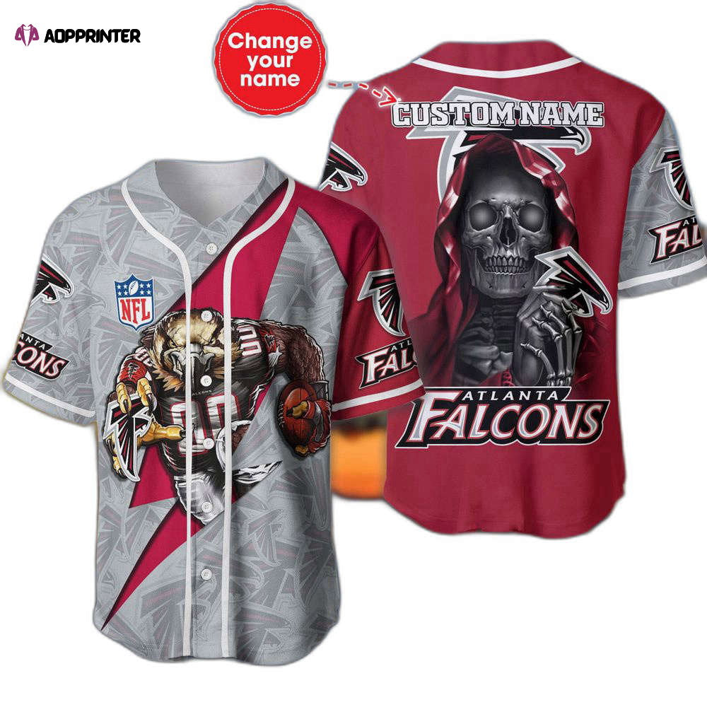 Atlanta Falcons Baseball Jersey Shirt Skull Custom Name, Gift For Men Women - Aopprinter baseball jersey product view 1