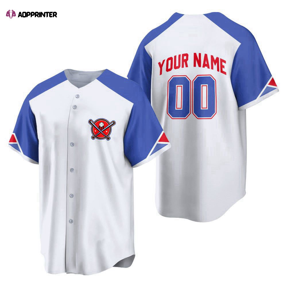 Atlanta White And Blue Print Baseball Jersey Customized Name And Number - Aopprinter baseball jersey product view 1