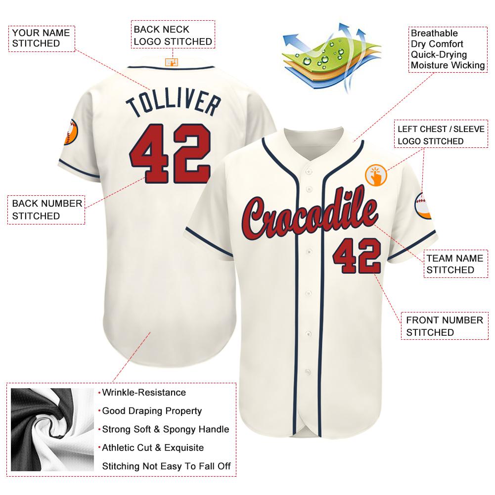Custom Cream Red-Navy Baseball Jersey baseball jersey product view 3
