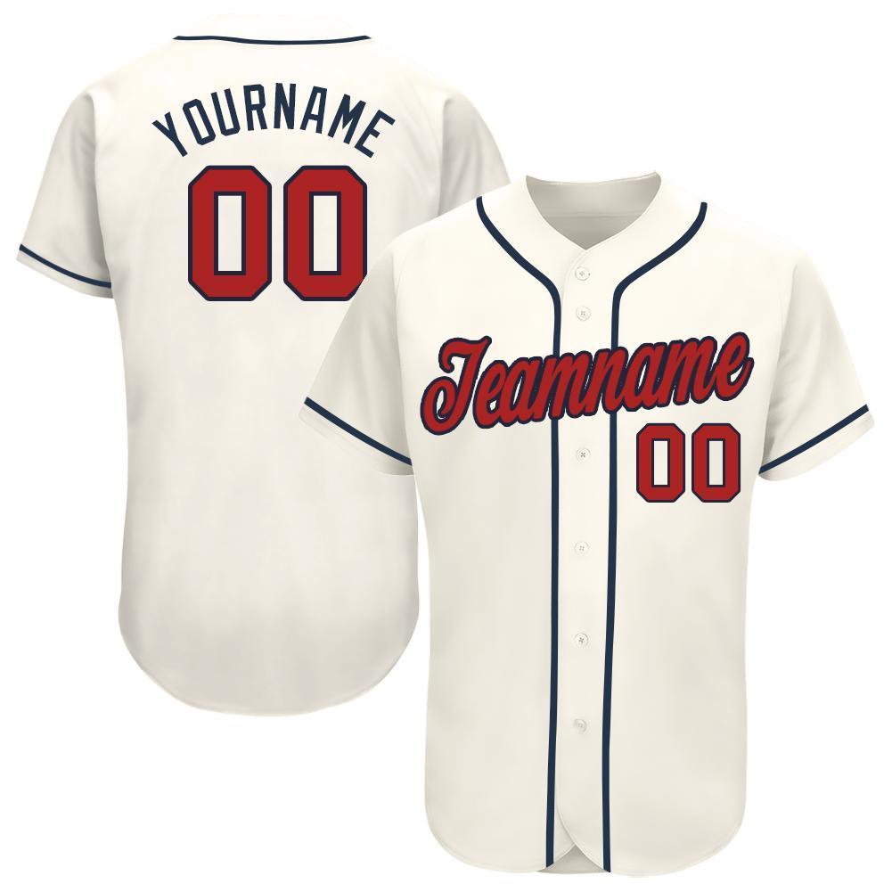 Custom Cream Red-Navy Baseball Jersey baseball jersey product view 1