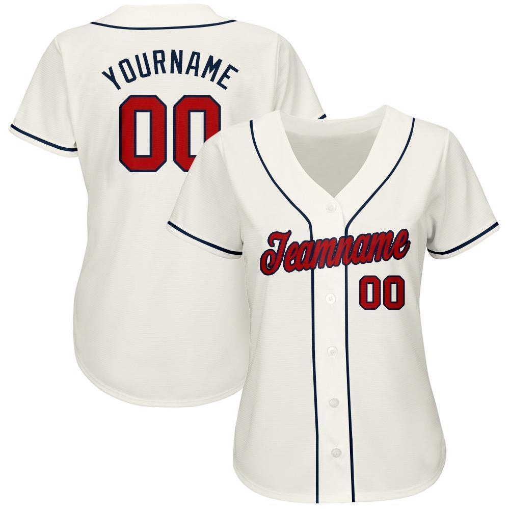Custom Cream Red-Navy Baseball Jersey baseball jersey product view 2