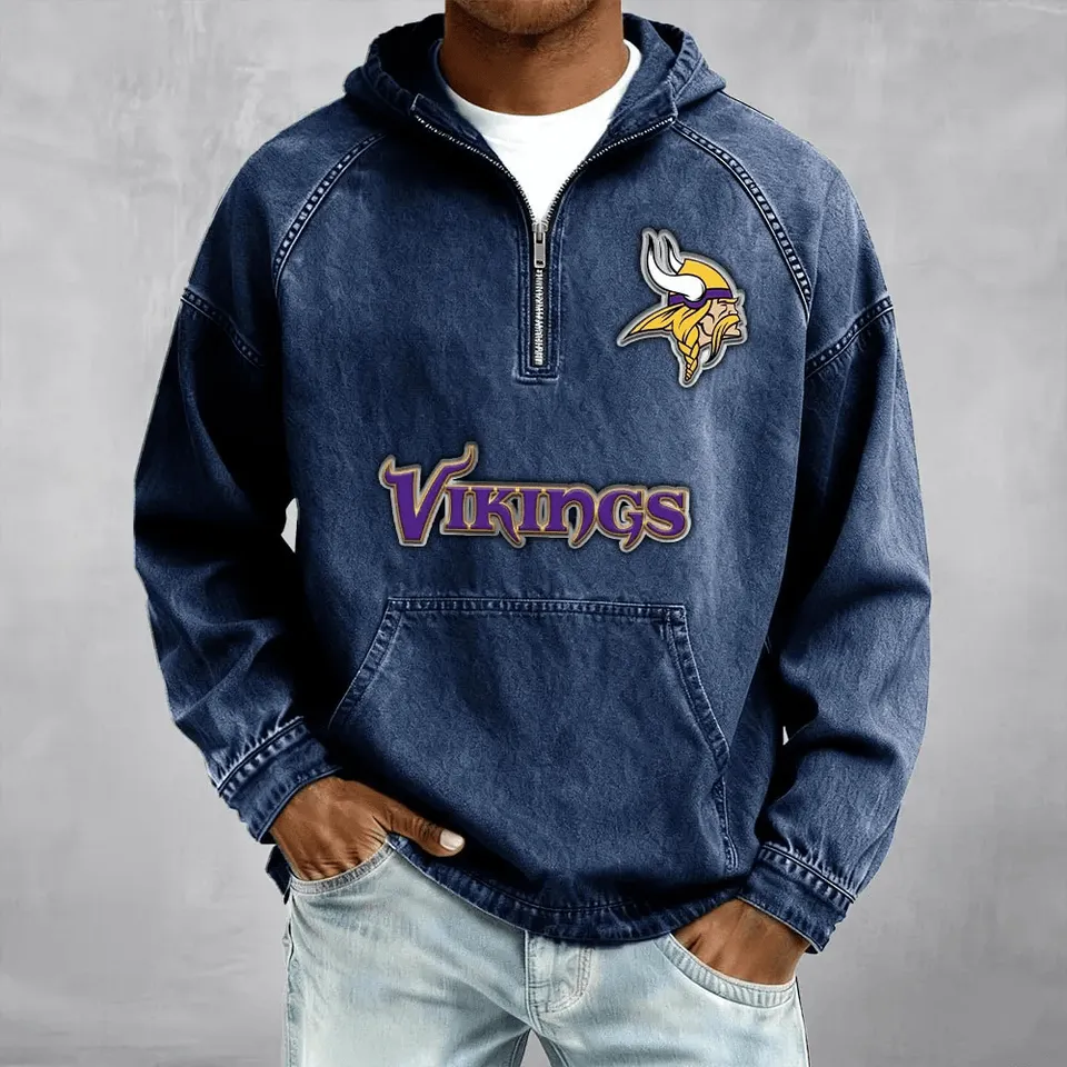 Minnesota Vikings Half-Zip Denim Hoodies For Fan Unisex T-shirt, Sweatshirt, Hoodie, Long Sleeve Tee - T-Shirt, Sweatshirt, Hoodie