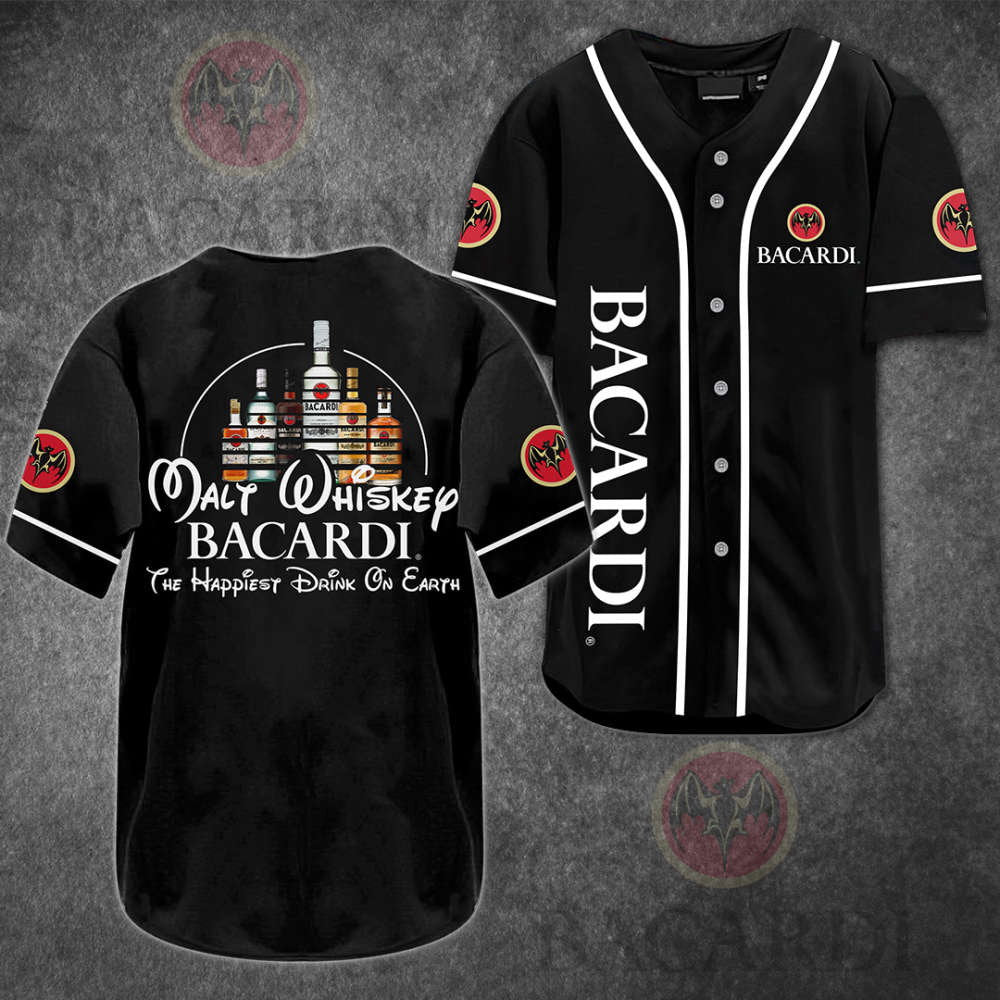 Bacardi Happiest Drink Baseball Jersey: Stylish & Fun Apparel for Baseball Enthusiasts baseball jersey product view 2