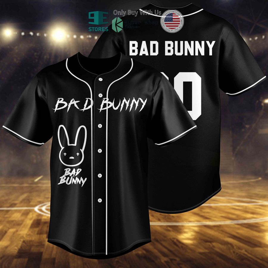 BEST Bad Bunny Black Baseball Jersey baseball jersey product view 1