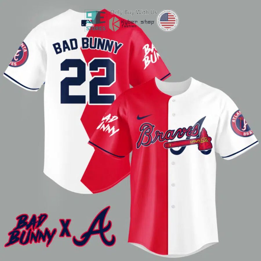 BEST Bad Bunny and Atlanta Braves Baseball Jersey baseball jersey product view 1