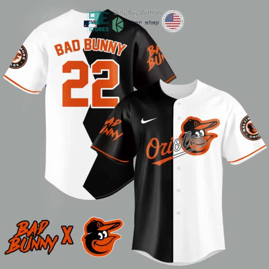 BEST Bad Bunny and Baltimore Orioles Baseball Jersey baseball jersey product view 1