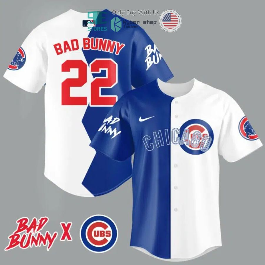 BEST Bad Bunny and Chicago Cubs Baseball Jersey baseball jersey product view 1