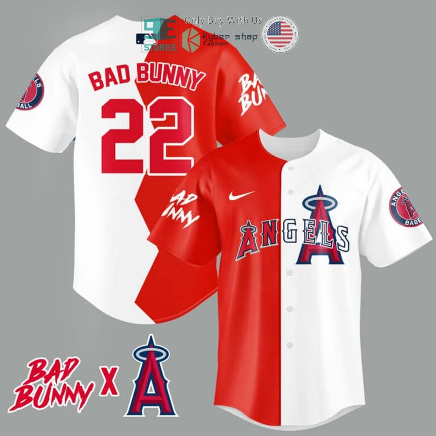 BEST Bad Bunny and Los Angeles Angels Baseball Jersey baseball jersey product view 1