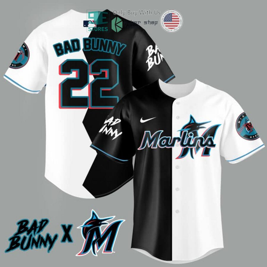 BEST Bad Bunny and Miami Marlins Baseball Jersey baseball jersey product view 1