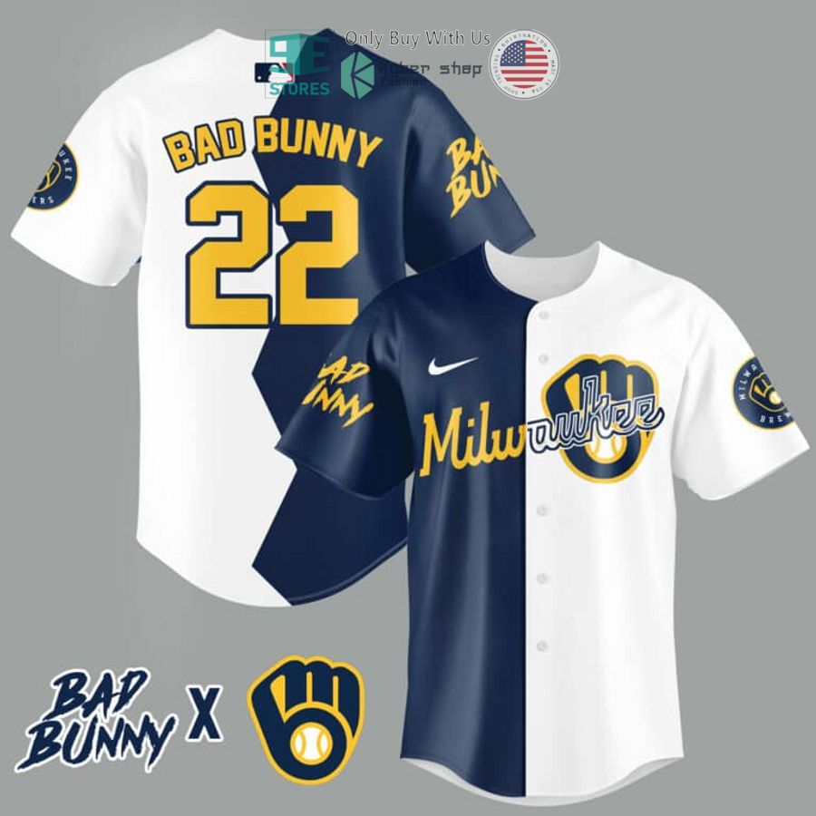 BEST Bad Bunny and Milwaukee Brewers Baseball Jersey baseball jersey product view 1