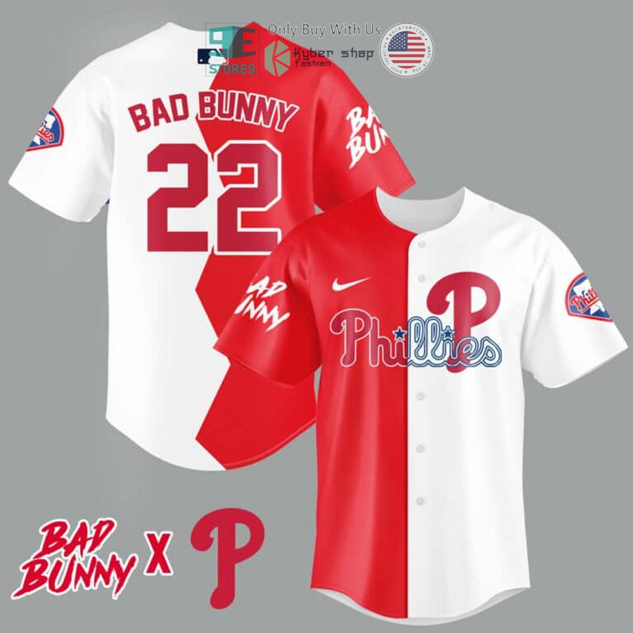 BEST Bad Bunny and Philadelphia Phillies Baseball Jersey baseball jersey product view 1