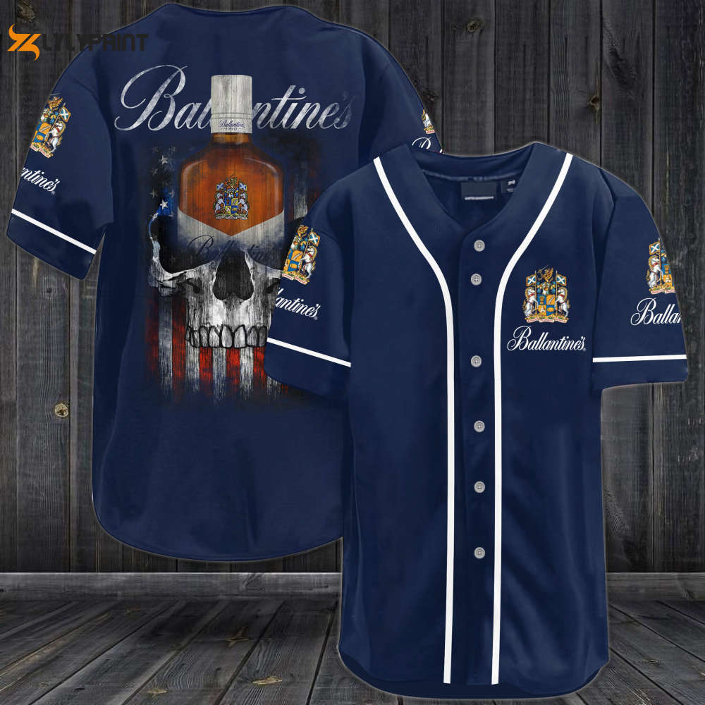 Ballantines Whiskey USA Flag Skull All Over Print Unisex Baseball Jersey - Navy - lylyprint.com baseball jersey product view 1