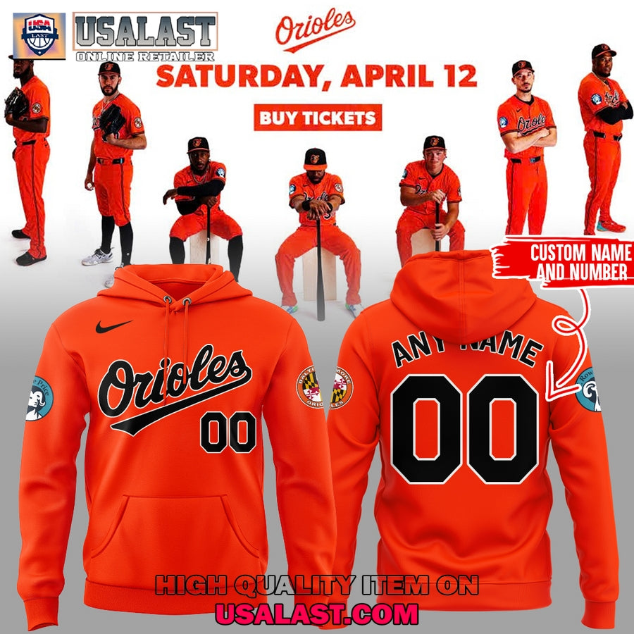 Baltimore Orioles Orange On Orange Custom Hoodie And Jersey Set baseball jersey product view 1