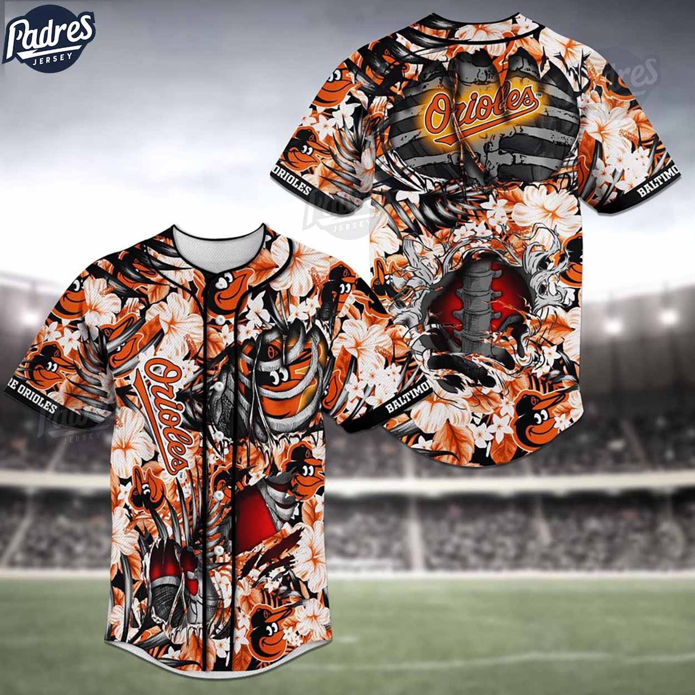 Show Your Team Spirit with Baltimore Orioles Skeleton MLB Baseball Jersey Shirt - Gift for Men Women - lylyprint.com baseball jersey product view 2