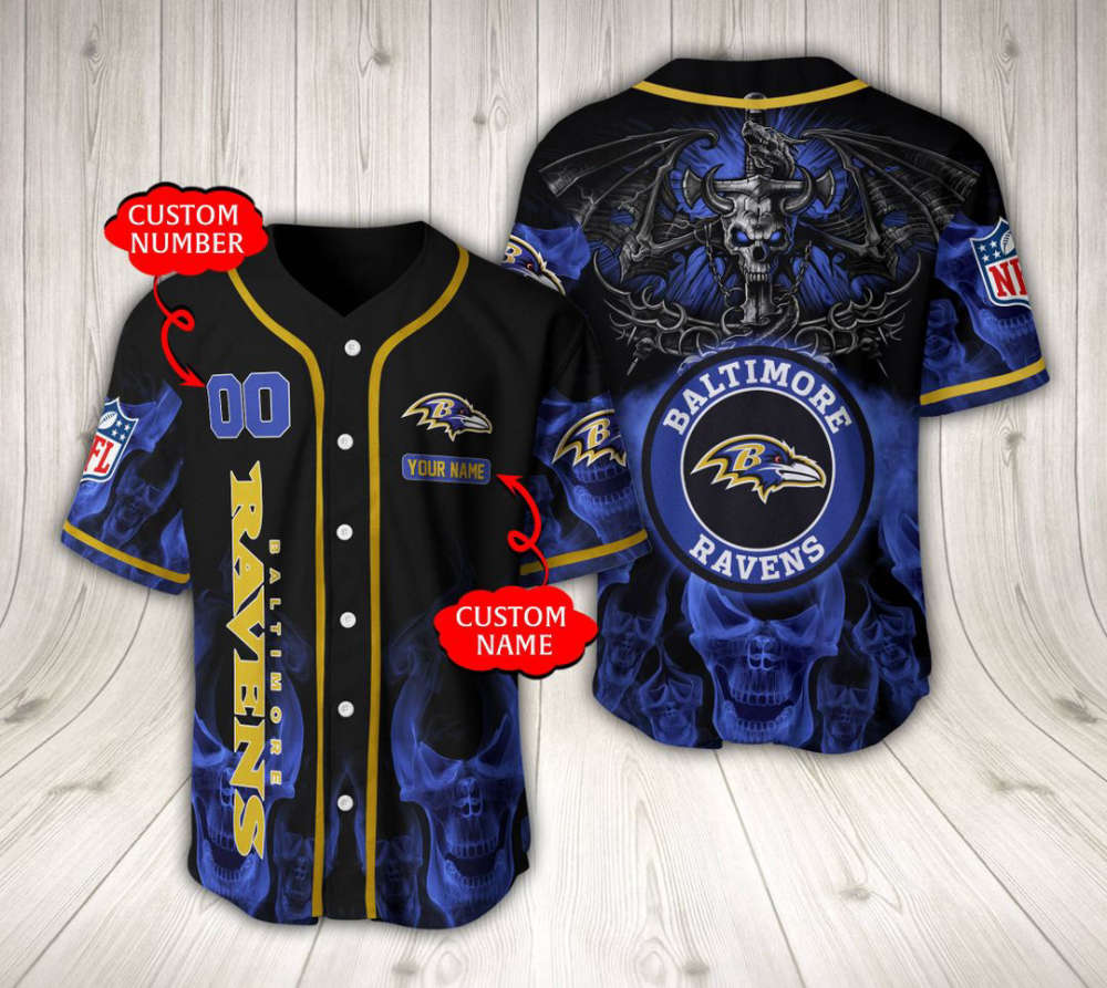 Baltimore Ravens Baseball Jersey Custom Name And Number Fan Gifts - lylyprint.com baseball jersey product view 2