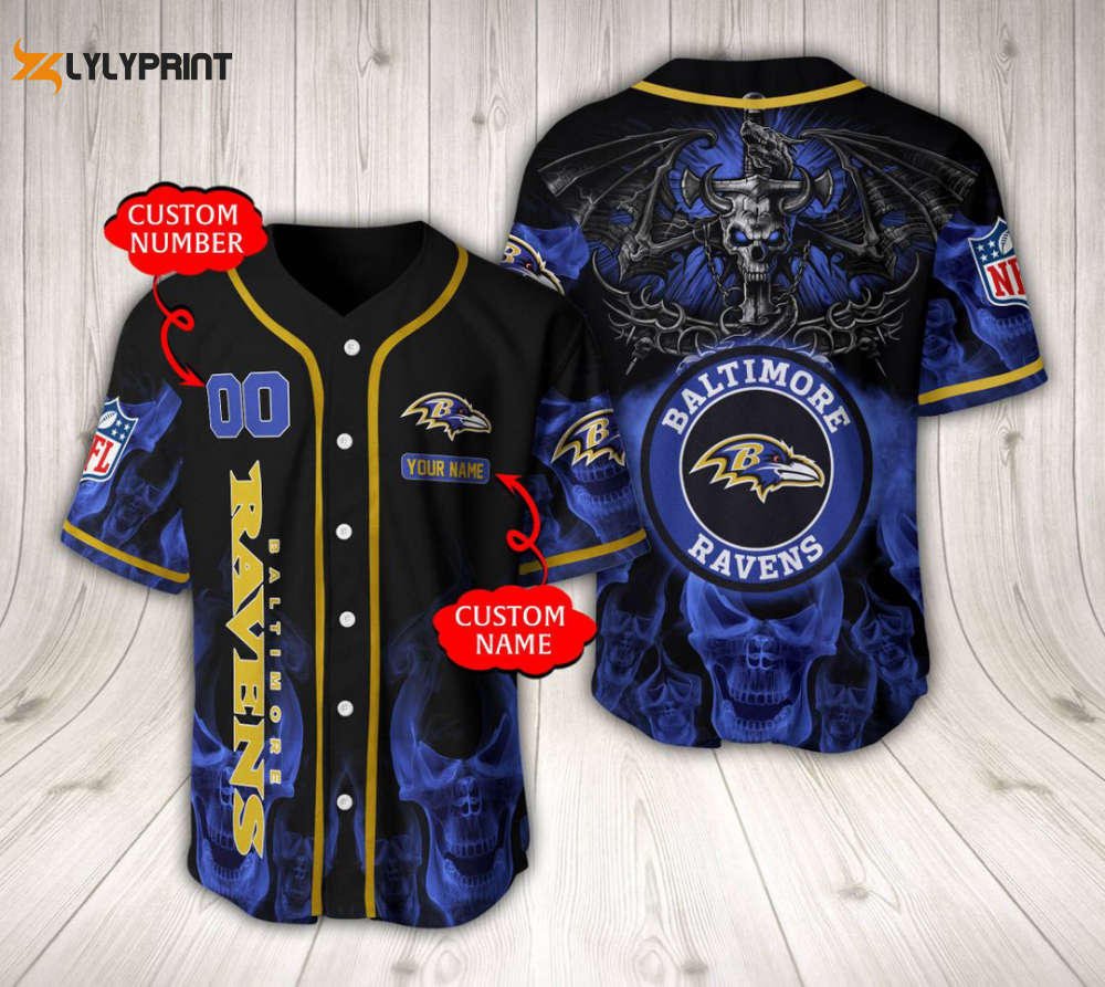 Baltimore Ravens Baseball Jersey Custom Name And Number Fan Gifts - lylyprint.com baseball jersey product view 1