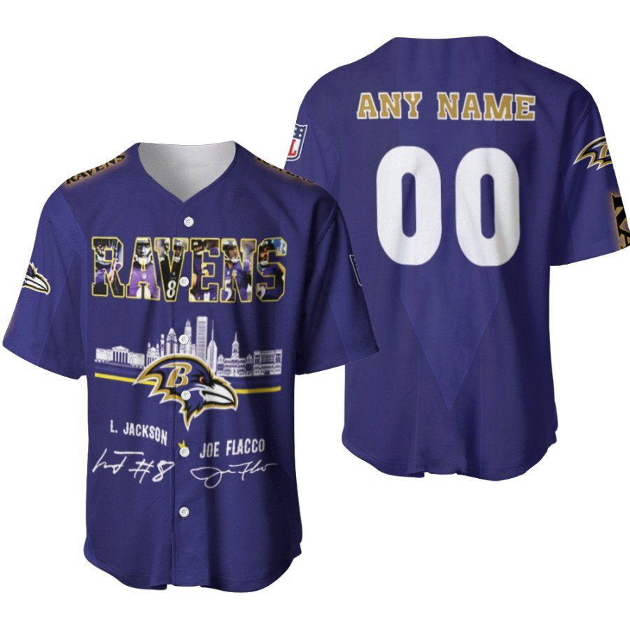 Baltimore Ravens Lamar Jackson Joe Flacco Legendary Captain Signature Designed Allover Gift With Custom Name Number For Ravens Fans Baseball Jersey Gifts for Fans - lylyprint.com baseball jersey product view 2