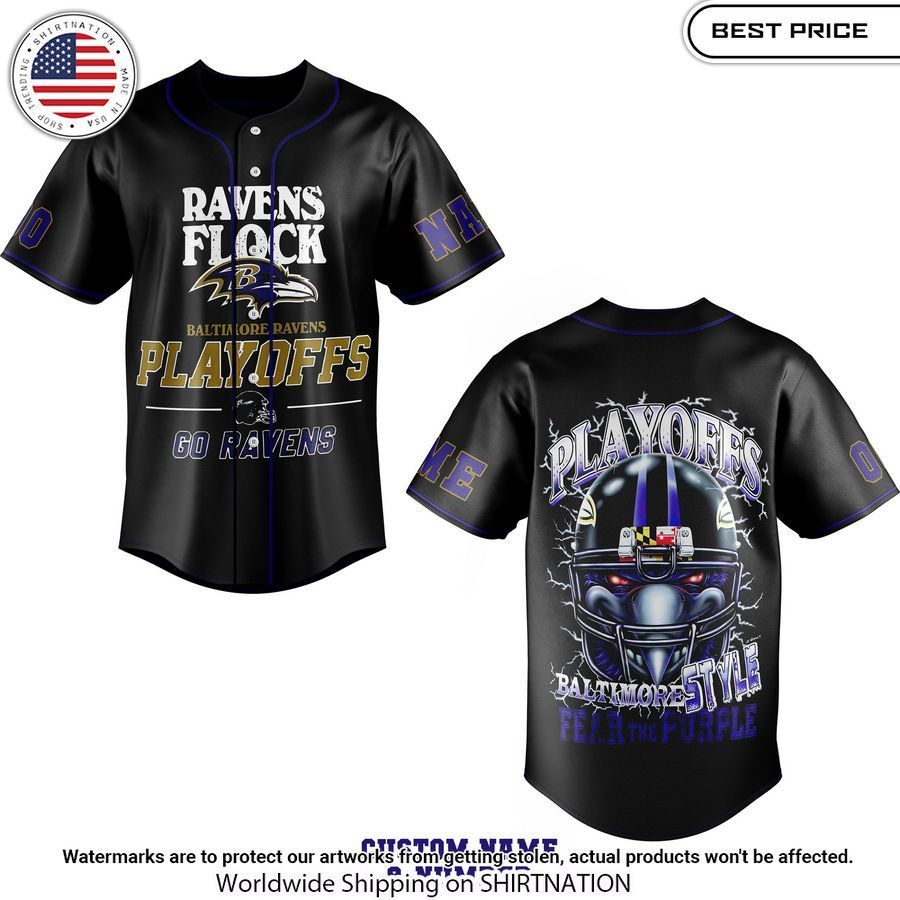 Baltimore Ravens Playoff Custom Baseball jersey baseball jersey product view 1