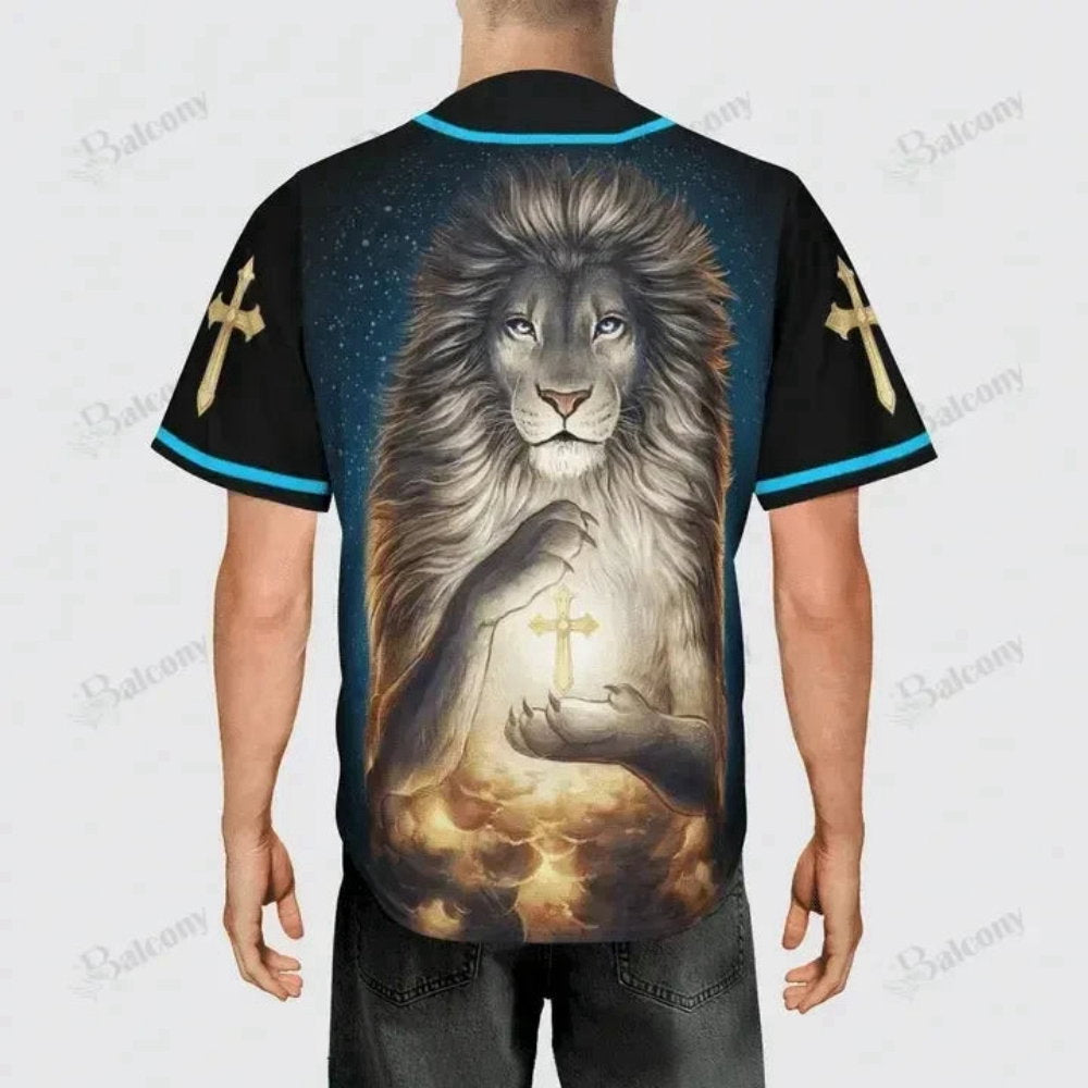 Baseball Tee Miraculous lion with a shining cross Baseball Jersey 137 - Aopprinter baseball jersey product view 4