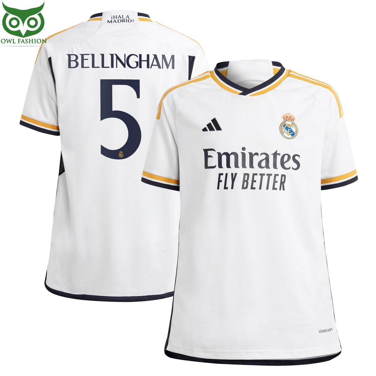 bellingham real madrid football soccer jersey shirt white version Shop Owl Fashion football jersey product view 1